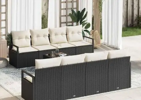 Set de canapele pentru grădină cu perne Negru Poliratan - 1/5