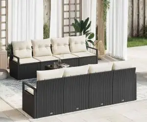 Set de canapele pentru grădină cu perne Negru Poliratan