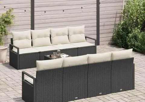 Set de canapele pentru grădină cu perne Negru Poliratan - 3/5