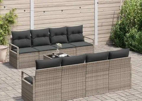 Set de Canapea pentru Grădină 9 Piese cu Perne Gri Ratan Polimeric - 3/5