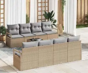 Set de canapea de grădină 9 piese cu perne Bej Ratan Poli