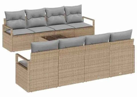 Set de canapea de grădină 9 piese cu perne Bej Ratan Poli - 2/5