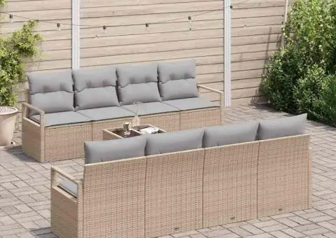 Set de canapea de grădină 9 piese cu perne Bej Ratan Poli - 3/5