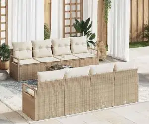 Set de Sofa pentru Grădină vidaXL 9 Piese cu Perne Bej din Poliratan