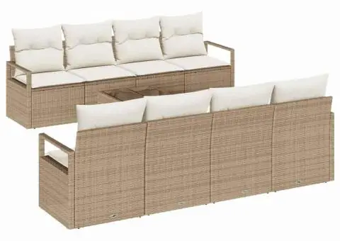 Set de Sofa pentru Grădină 9 Piese cu Perne Bej din Poliratan - 2/5