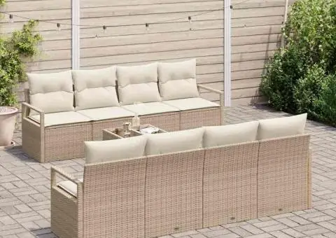Set de Sofa pentru Grădină 9 Piese cu Perne Bej din Poliratan - 3/5