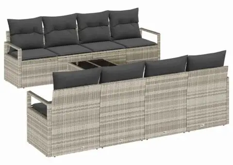 Set canapea de grădină cu 9 piese și perne gri deschis din ratan poli - 2/5