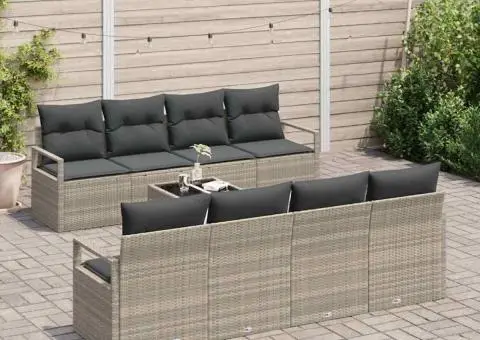 Set canapea de grădină cu 9 piese și perne gri deschis din ratan poli - 3/5