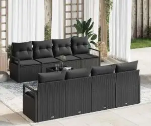 Set de 9 Piese de Canapea de Grădină cu Perne Ratan Polimeric Negru