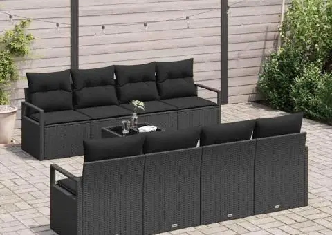 Set de 9 Piese de Canapea de Grădină cu Perne Ratan Polimeric Negru - 3/5