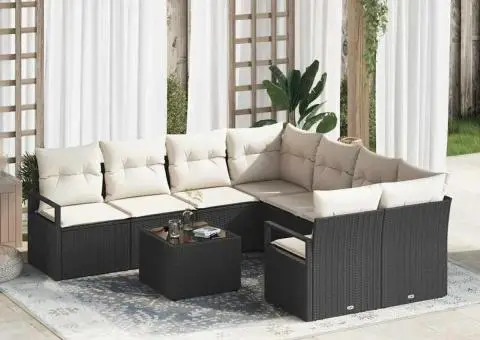 Set de canapea pentru grădină cu 9 piese și perne negre din poliratan - 1/5