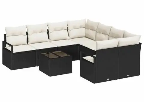 Set de canapea pentru grădină cu 9 piese și perne negre din poliratan - 2/5
