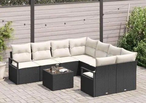 Set de canapea pentru grădină cu 9 piese și perne negre din poliratan - 3/5