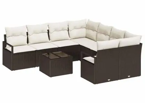 Set de Canapea de Grădină cu 9 Piese și Pernițe din Poliratan Maro - 2/5