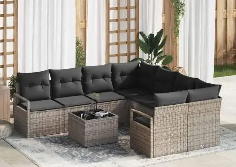 Set canapea grădină 9 piese cu perne Gri Poliratan - 1/5