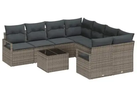 Set canapea grădină 9 piese cu perne Gri Poliratan - 2/5