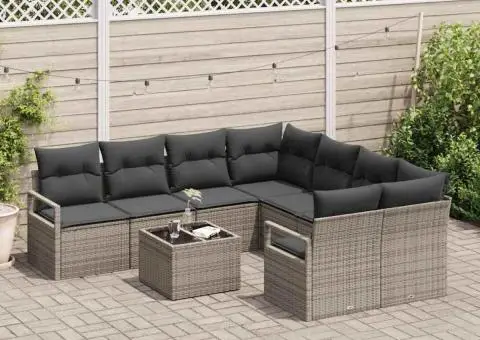 Set canapea grădină 9 piese cu perne Gri Poliratan - 3/5