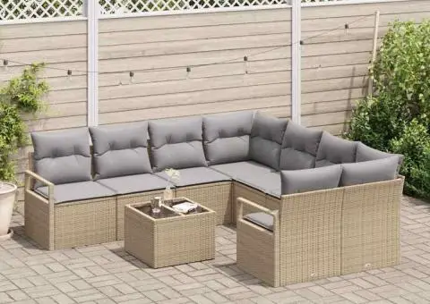 Set canapele grădină cu 9 piese și pernuțe Bej din poliratan - 3/5