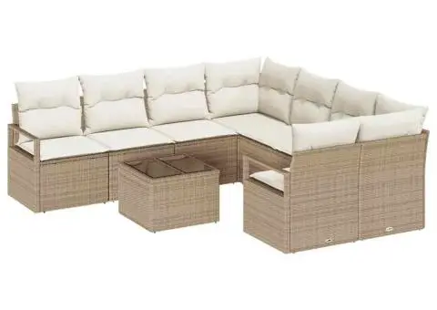 Set canapea de grădină cu 9 piese și perne Bej Ratan Poli - 2/5