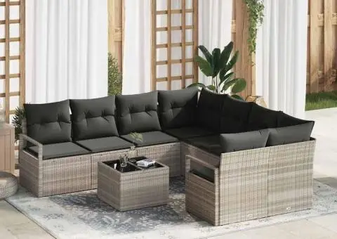 Set Canapea Grădină 9 Piese cu Perne Gri Deschis din Ratan PE - 1/5