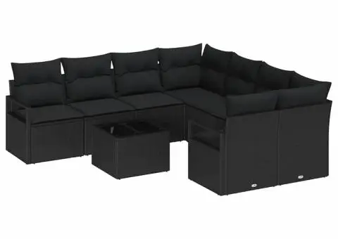 Set Canapele Grădină 9 Piese cu Perne Negru Ratan Poli - 2/5