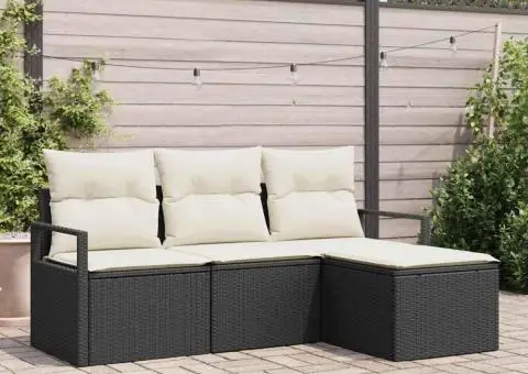 Set Canapea cu 4 Piese Perne Negru Ratan Poli - 1/5