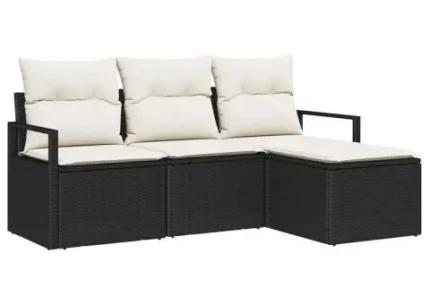 Set Canapea cu 4 Piese Perne Negru Ratan Poli - 2/5