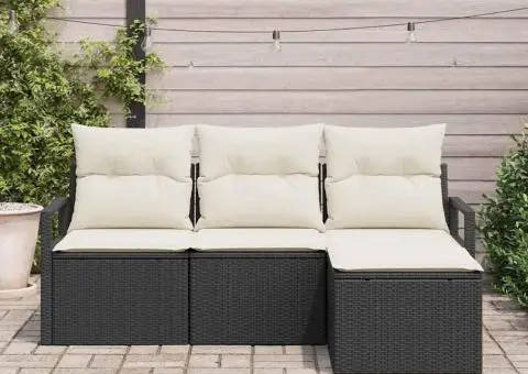 Set Canapea cu 4 Piese Perne Negru Ratan Poli - 3/5