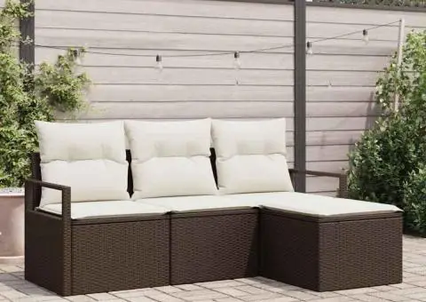 Set canapea 4 piese cu perne Maro Ratan Polimeric - 1/5