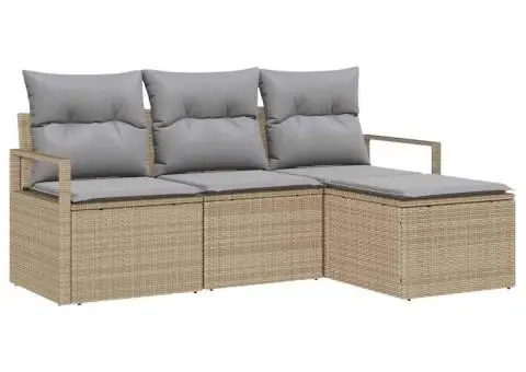 Set de Canapea de Grădină cu 4 Piese cu Pernuțe Bej din Ratan Polimer - 2/5