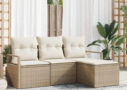 Set Canapea Grădină cu Perne Bej Poliratan - 1/5