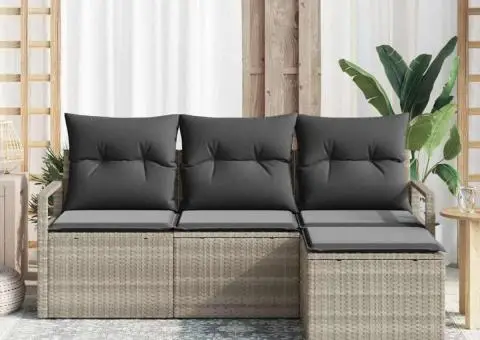 Set de canapele cu 4 piese cu perne Gri deschis Poli Ratan - 3/5