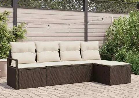 Set 5 Piese Canapea Grădină cu Perne Maro Poli Ratan - 1/5