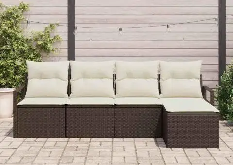 Set 5 Piese Canapea Grădină cu Perne Maro Poli Ratan - 3/5