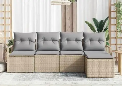 Set canapele grădină 5 piese cu perne bej din ratan poli - 3/5