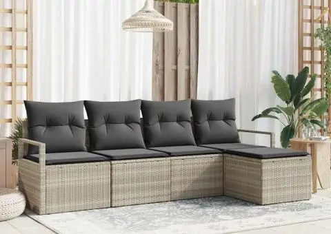 Set Canapea Grădină cu Pernuțe Gri Deschis din Poliratan - 1/5