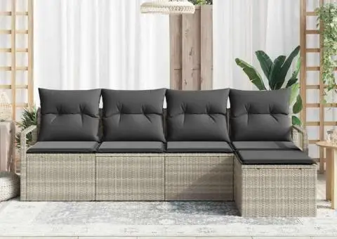 Set Canapea Grădină cu Pernuțe Gri Deschis din Poliratan - 3/5