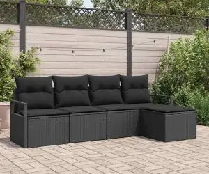 Set de canapele de grădină vidaXL 5 piese cu perne, Ratan poli black