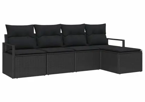 Set de canapele de grădină 5 piese cu perne, Ratan poli black - 2/5