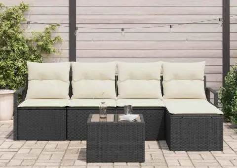 Set de canapea de grădină cu perne, 5 piese, Ratan Policarbonat Maro - 3/5