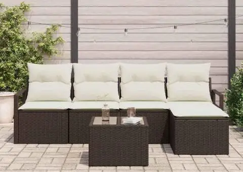 Set de canapea de grădină cu 5 piese și perne gri din poliratan - 3/5