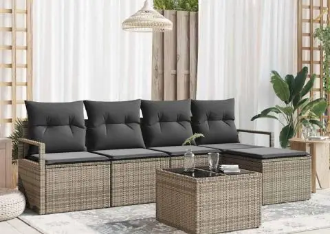 Set de Canapea de Grădină 5 Piese cu Perne Ratan Policarbonat Negru - 1/5