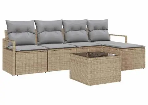 Set de Canapea Grădină cu 6 Piese și Pernițe Ratan Polimeric Negru - 2/5