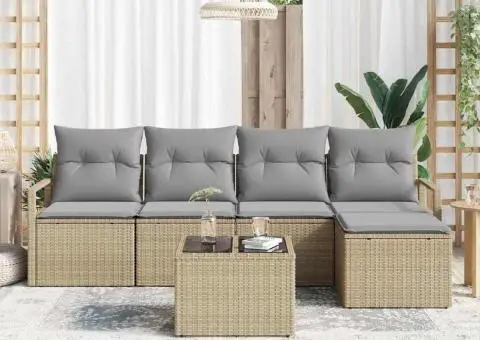 Set de Canapea Grădină cu 6 Piese și Pernițe Ratan Polimeric Negru - 3/5