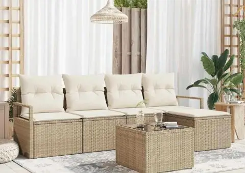 Set canapea grădină 6 piese cu perne din ratan poliester maro - 1/5