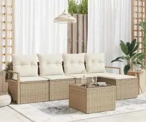 vidaXL Set canapea grădină 6 piese cu perne din ratan poliester maro