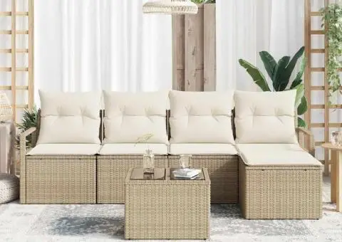 Set canapea grădină 6 piese cu perne din ratan poliester maro - 3/5