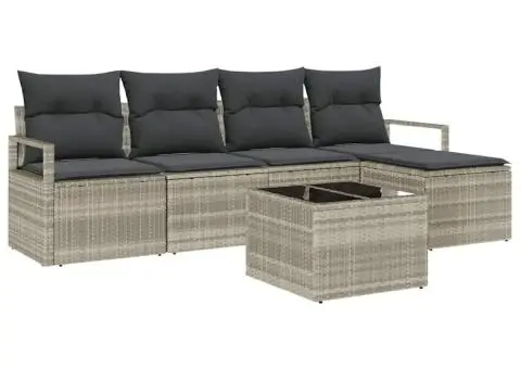 Set de canapea de grădină cu 6 piese și perne gri din ratan poli - 2/5