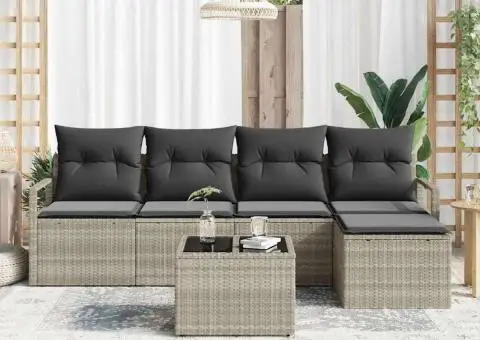 Set de canapea de grădină cu 6 piese și perne gri din ratan poli - 3/5