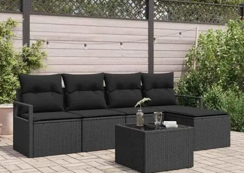 Set de canapea de grădină cu perne bej din poliratan - 1/5